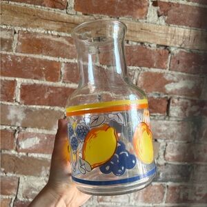 Vintage Fruit Print Glass Carafe Lemonade Pitcher Indonesia